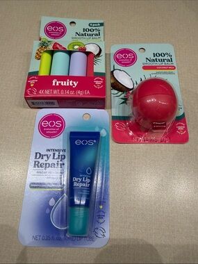 eos Lip Balm Trio - Pastel Fruity Sticks, Pink Sphere & Blue Repair Tube